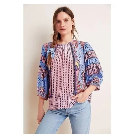 Anthropologie Nyza Beaded Multi Color Blouse By Bhanuni by Jyoti FREE SHIPPING - Picture 2 of 12